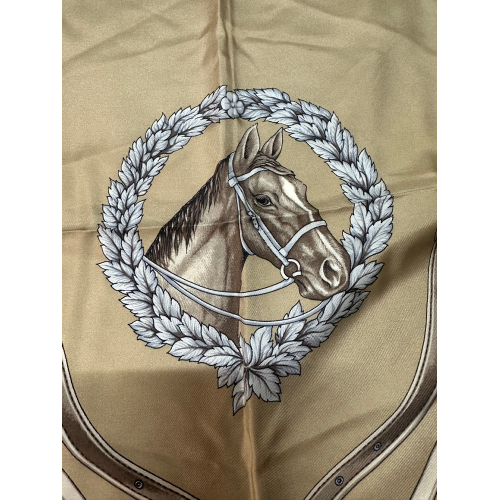 Women's Celine Beige & Brown Horse Print Silk Scarf One Size - Picture 2 of 7